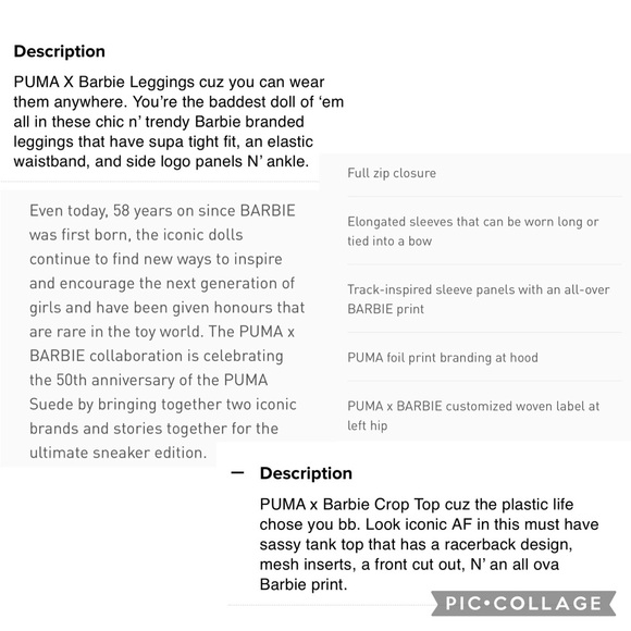 3pc. PUMA X BARBIE 50 Zip Jacket/Leggings/Tank Top - Picture 6 of 16